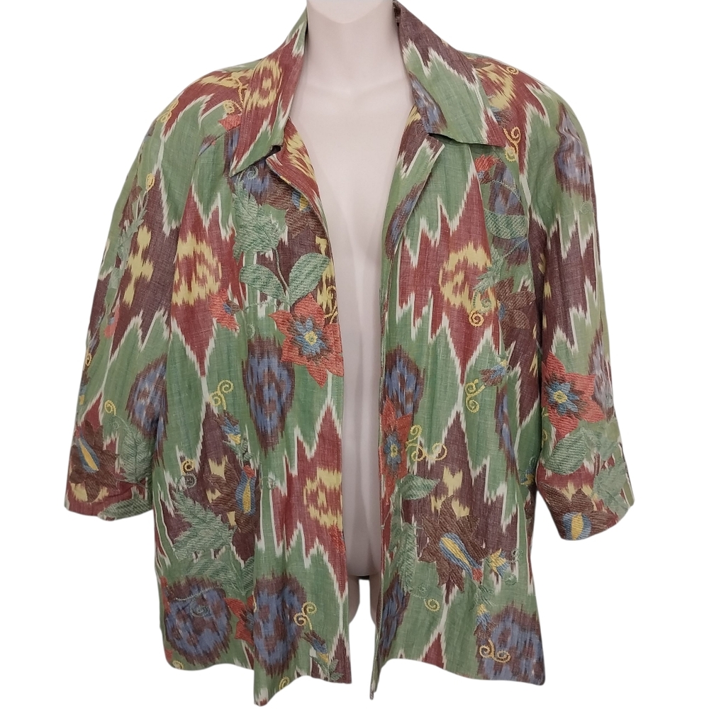 🔵BOGO FREE🔵 Coldwater Creek Jacket Open Front Embroidered Linen Cotton Sz 2X
